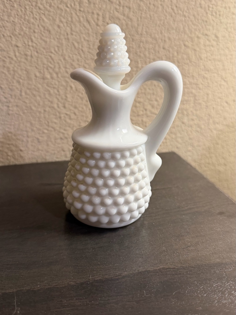 White Hobnail Milk Glass Cruet with Stopper